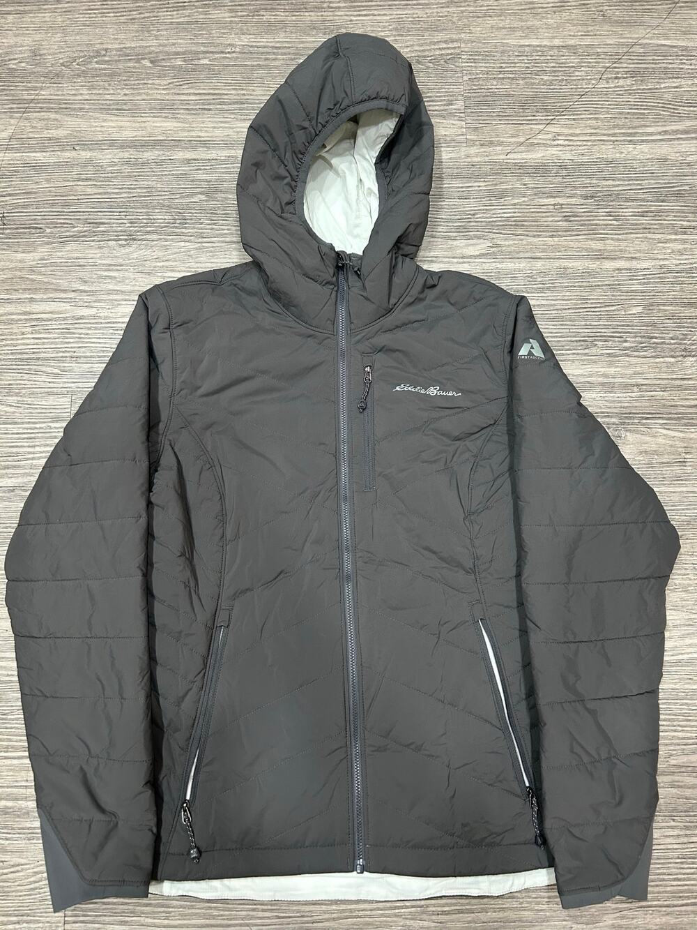 Eddie Bauer First Ascent Reversible Puffer Jacket Hooded Gray Women’s Size M